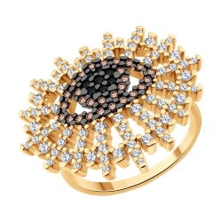 Inel din argint placat cu aur  cu pietre Cubic Zirconia Incolor, Cubic Zirconia Maro și Cubic Zirconia Negru