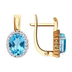 Серьги из красного золота с камнями Бриллиант, Топаз голубой