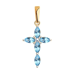 Крестик из красного золота с камнями Топаз Swiss