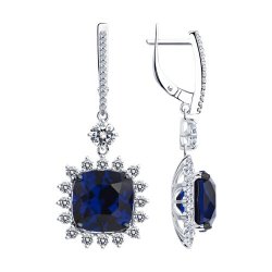 Cercei Suspendați din argint  cu pietre Cubic Zirconia Incolor, Cubic Zirconia Albastru Safir