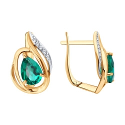 Cercei din aur roșu cu pietre Diamant, Smarald Hidrotermal
