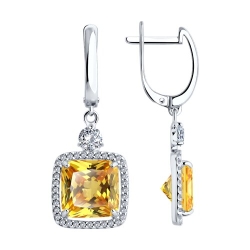 Серьги Длинные из серебра с камнями Фианит, Фианит Жёлтый