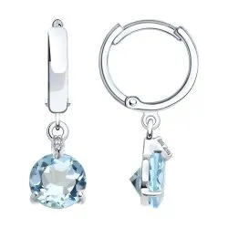 Cercei Creole din argint cu Cubic Zirconia Incolor, Topaz albastru
