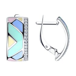 Серьги из серебра с камнями Фианит, Эмаль