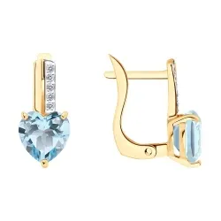 Cercei din aur roșu cu Cubic Zirconia Incolor, Topaz albastru