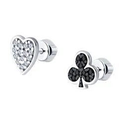 Cercei Pusete din argint cu Cubic Zirconia Incolor, Cubic Zirconia Negru