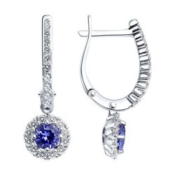 Cercei Suspendați din aur alb cu pietre Diamant, Tanzanit