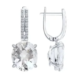 Cercei Suspendați din aur alb cu Diamant, Cristal de munte