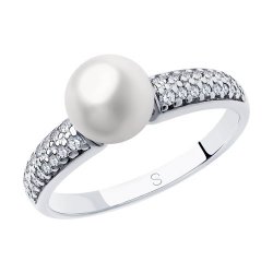 Inel din argint  cu pietre Cubic Zirconia Incolor, Perla Imit.
