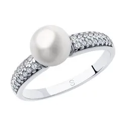 Inel din argint cu Cubic Zirconia Incolor, Perla Imit.