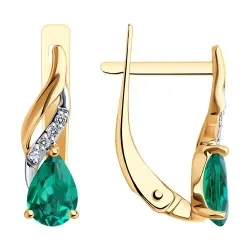 Серьги из красного золота с камнями Бриллиант, Изумруд гидротермальный