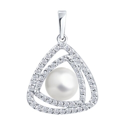 Pandantiv din aur roșu cu pietre Cubic Zirconia Incolor, Perla Albă