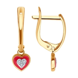 Cercei p-u copii din aur roșu cu pietre Cubic Zirconia Incolor, Emailare