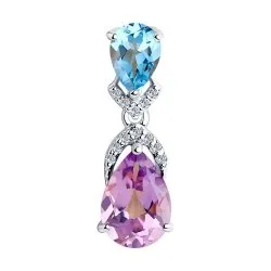 Pandantiv din argint cu Cubic Zirconia Incolor, Ametist și Topaz albastru