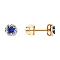 Cercei Pusete din aur roșu cu Diamant, Safir