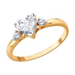 Кольцо из красного золота с камнями Фианит