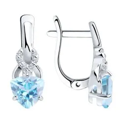 Cercei din argint cu Cubic Zirconia Incolor, Topaz albastru