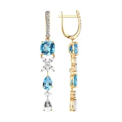 Cercei Suspendați din aur roșu cu Diamant, Cristal de munte și Topaz Swiss