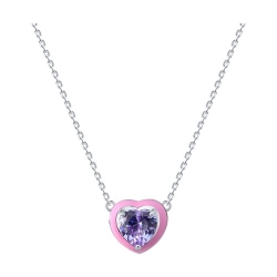 Colier din argint  cu pietre Cubic Zirconia Liliachiu, Emailare