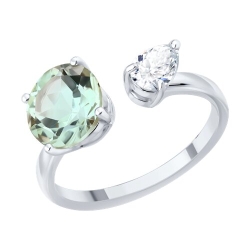 Inel din argint  cu pietre Cubic Zirconia Incolor, Prasiolit