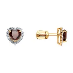 Cercei Pusete din aur roșu cu Cubic Zirconia Incolor, Granat