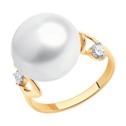 Inel din aur roșu cu pietre Cubic Zirconia Incolor, Perla Albă