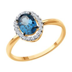 Кольцо из красного золота с камнями Фианит, Топаз London