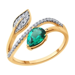 Кольцо из красного золота с камнями Бриллиант, Изумруд гидротермальный