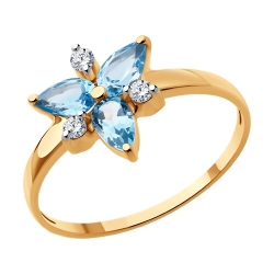 Inel din aur roșu cu pietre Cubic Zirconia Incolor, Topaz Swiss