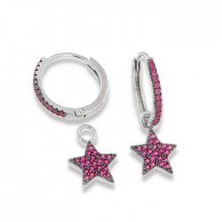 Cercei Creole din argint  cu pietre Cubic Zirconia Roșu