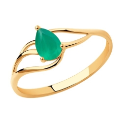 Inel din aur roșu cu pietre Agat verde