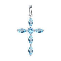 Cruce din argint  cu pietre Topaz albastru