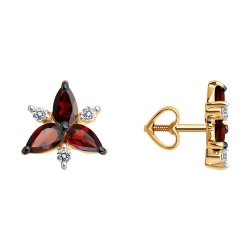 Cercei Pusete din aur roșu cu pietre Cubic Zirconia Incolor, Granat