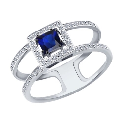 Inel din aur alb cu pietre Diamant, Safir