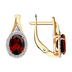 Серьги из красного золота с камнями Бриллиант, Гранат