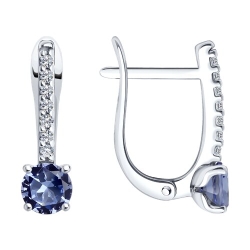 Cercei din argint  cu pietre Cubic Zirconia Incolor, Tanzanit sital (sintetic)