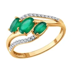 Inel din aur roșu cu Cubic Zirconia Incolor, Agat verde