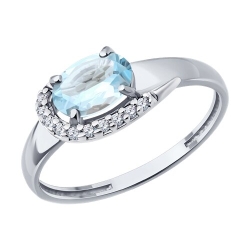 Кольцо из серебра с камнями Фианит, Топаз голубой