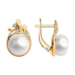 Cercei din aur roșu cu pietre Cubic Zirconia Incolor, Perla Albă