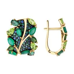 Cercei din aur roșu cu Cubic Zirconia Verde, Cubic Zirconia Albastru Safir și Agat verde