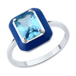 Inel din argint  cu pietre Cubic Zirconia Albastru, Emailare