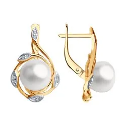 Cercei din aur roșu cu Cubic Zirconia Incolor, Perla Albă