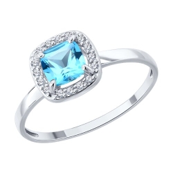 Inel din aur alb cu pietre Diamant, Topaz Swiss