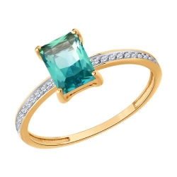 Inel din aur roșu cu pietre Cubic Zirconia Incolor, Topaz verde