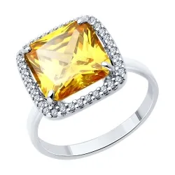 Inel din argint cu Cubic Zirconia Incolor, Cubic Zirconia Galben