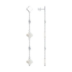 Cercei Pusete din argint  cu pietre Cubic Zirconia Incolor, Sidef Alb
