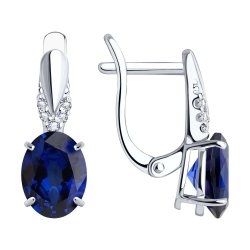 Серьги из серебра с камнями Фианит, Корунд