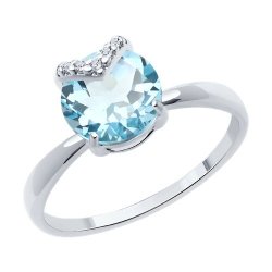 Inel din argint  cu pietre Cubic Zirconia Incolor, Topaz albastru