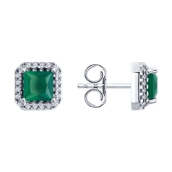 Cercei Pusete din argint  cu pietre Cubic Zirconia Incolor, Agat verde