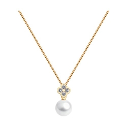 Colier din aur roșu cu pietre Cubic Zirconia Incolor, Perla Albă